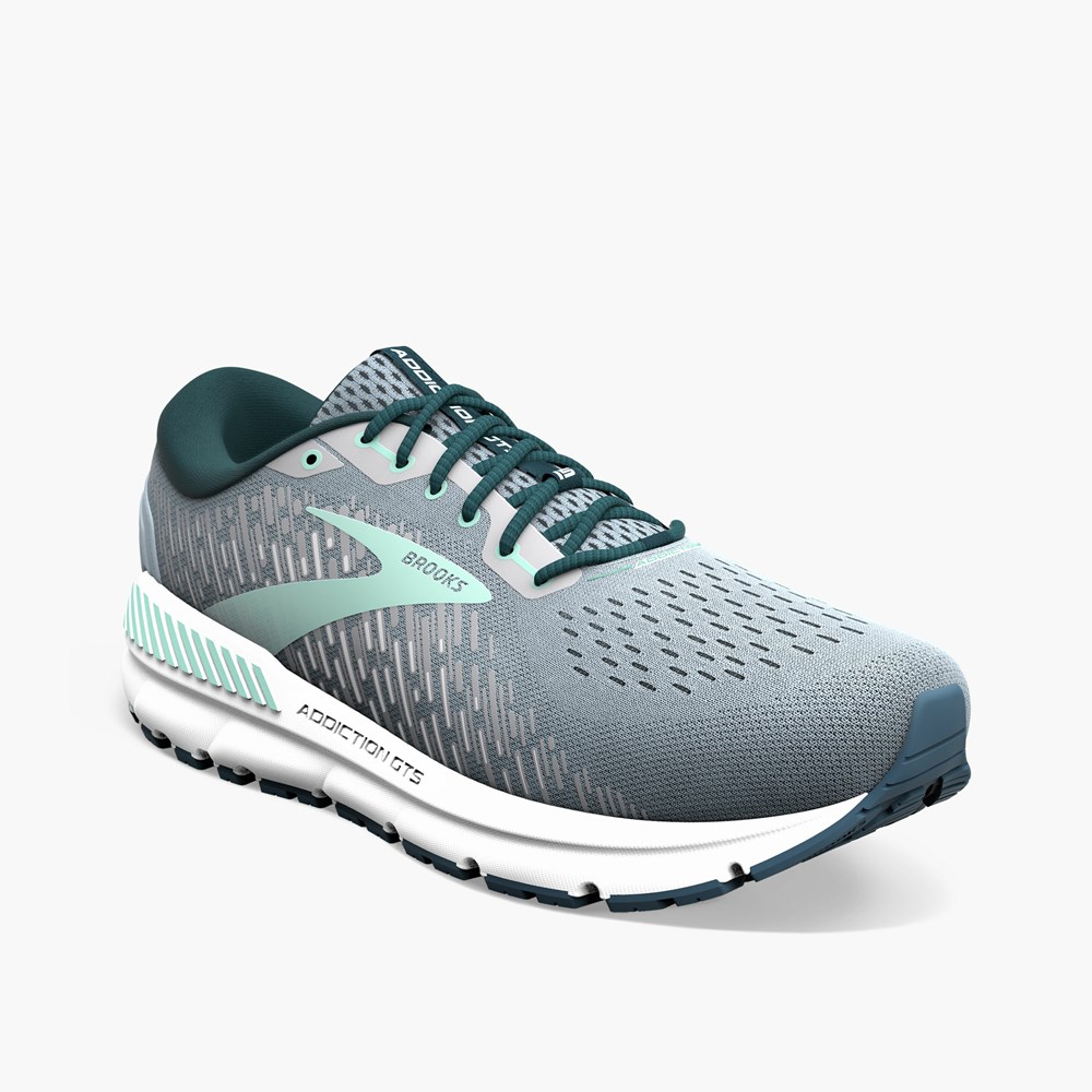 Chaussure Running Brooks Addiction 15 Grise Bleu Marine Turquoise Clair Femme | FZG-3071649